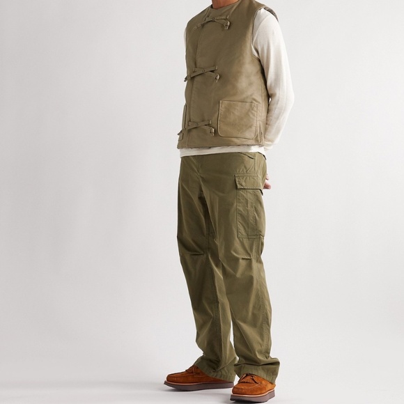 CHIMALA Reversible Cotton Twill And Faux Shearling Gilet Green Vest Army Craig - Picture 2 of 8